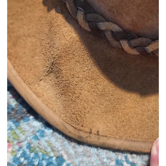 Vintage Skullys Henschell Weathered Suede Hippie Boho Outback Hat USA Large - Picture 7 of 16